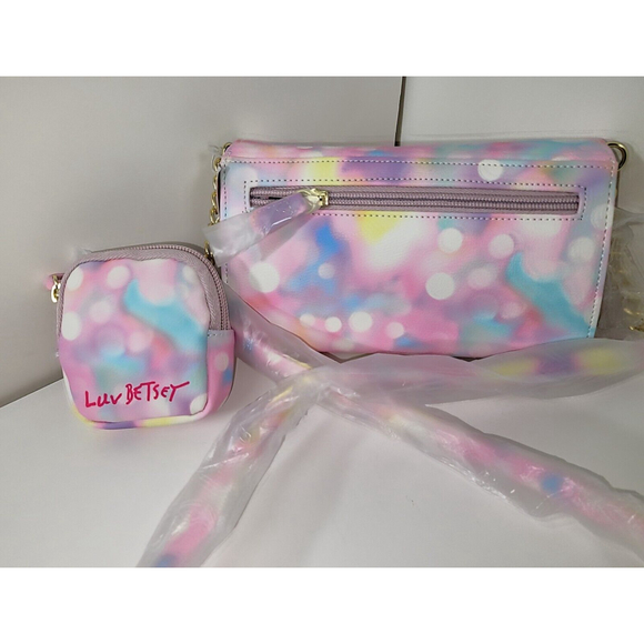Luv Betsey Johnson Crossbody heart pink Multicolor removeable Ear Bud pouch - Picture 8 of 16